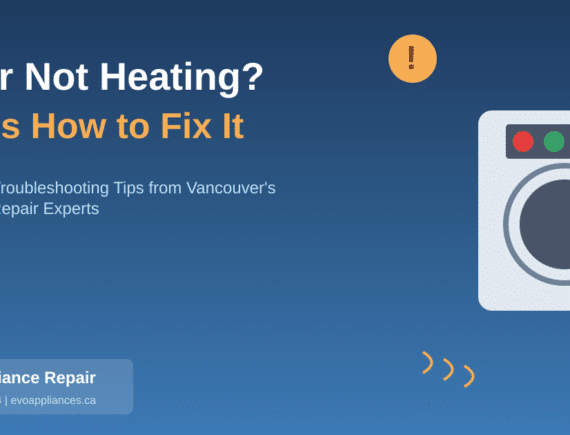 DIY Dryer Repair Guide - Featured Image – Evo Appliance Repair Illustration of Dryer with Warning Symbol and Heat Waves Showing Common Heating Problems
