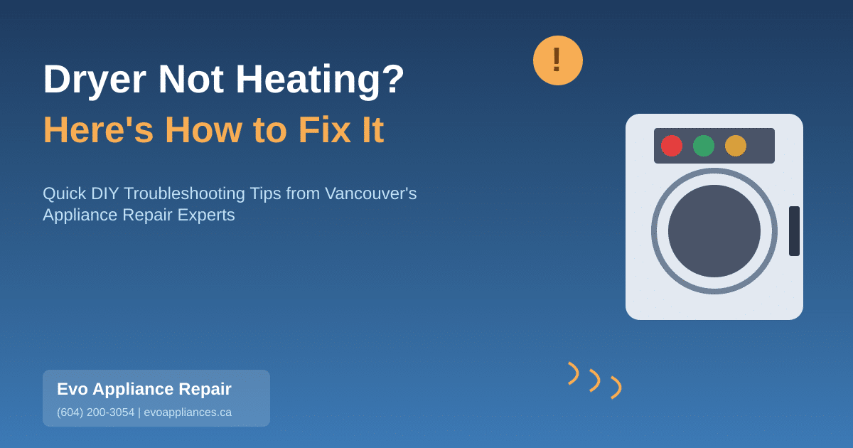 Illustration of dryer with warning symbol and heat waves showing common heating problems