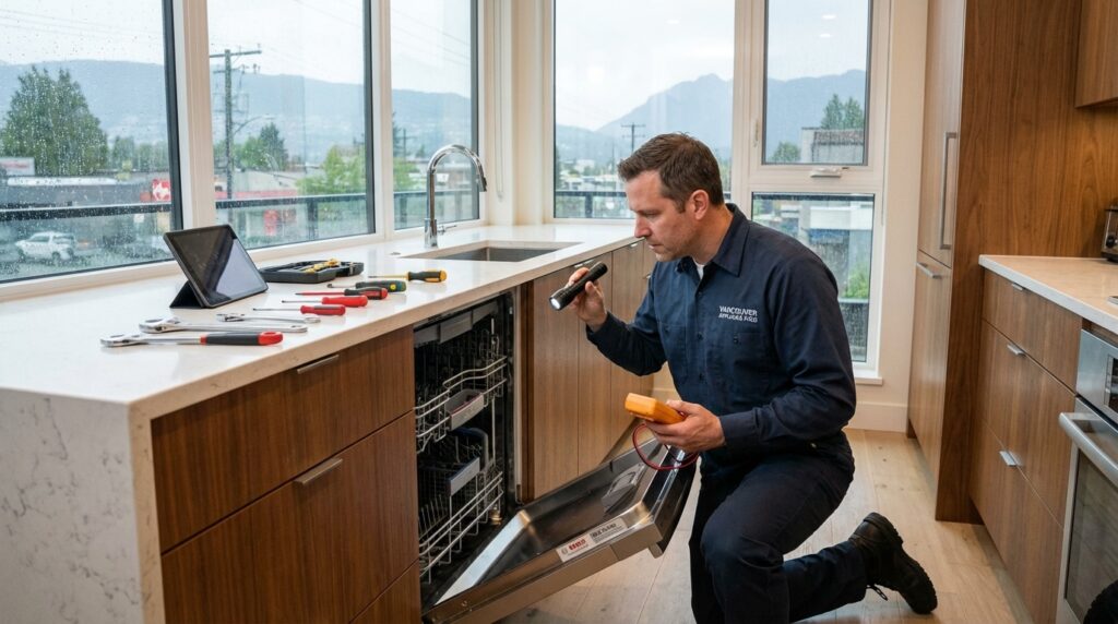 Bosch appliance repair technician in Vancouver kitchen